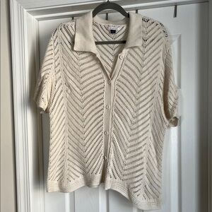 American Eagle Cream Crocheted Collared Button Up Cardigan